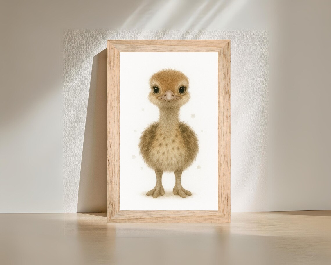 Safari Nursery Baby Ostrich Art Print, Cute Jungle Bird