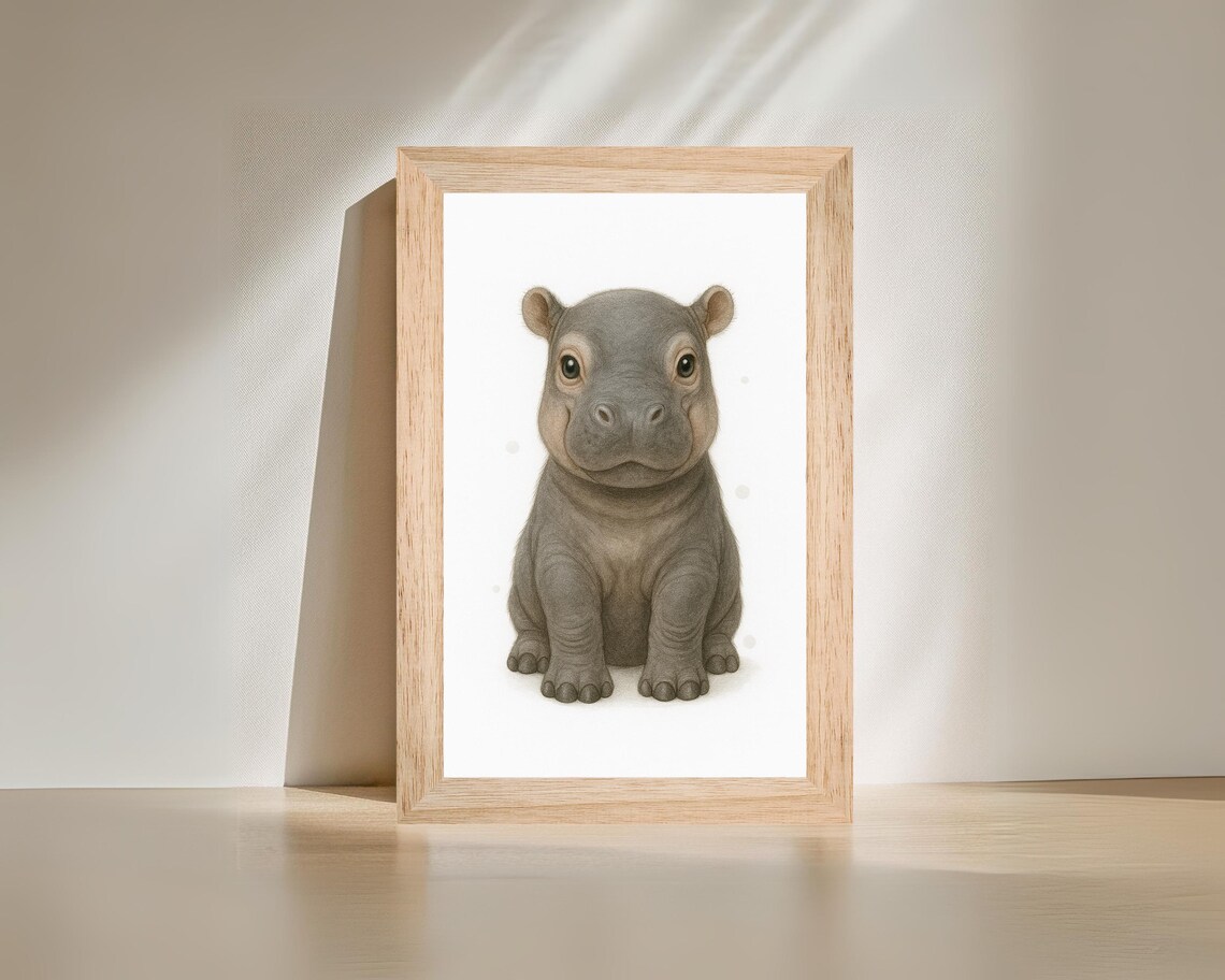 Hippo Nursery Wall Art, Safari Animal Decor