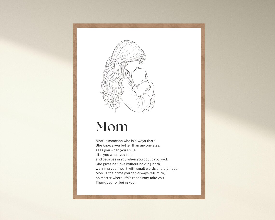 Mothers Day Gift, Minimalist Line Art Drawing