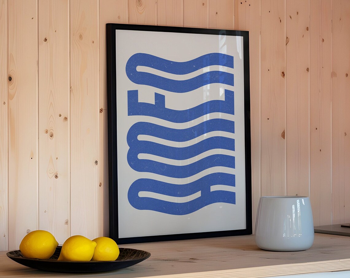 Amen Retro Wavy Blue Lettering Christian Faith Word Typography Poster