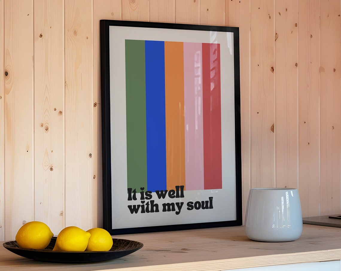 It Is Well With My Soul Retro Rainbow Stripe Groovy Art Print