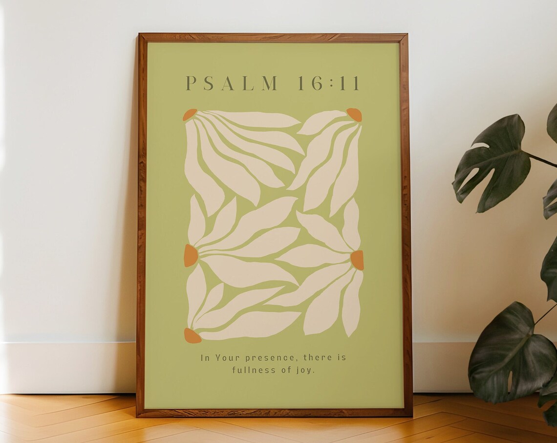 Psalm 16:11 Sage Green Floral Print Fullness Of Joy Scripture Art