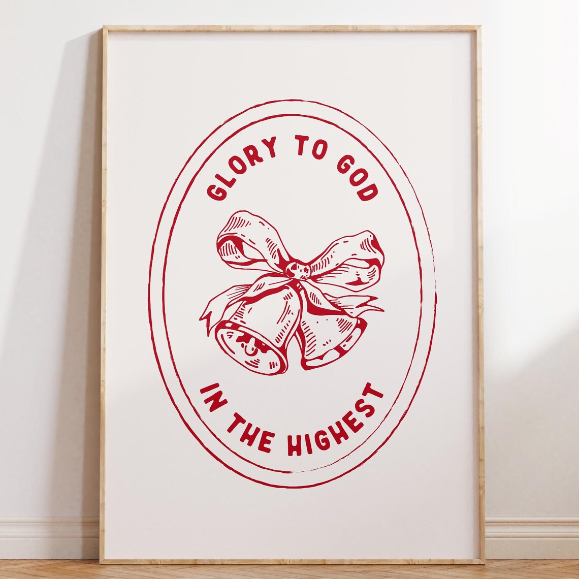 Glory To God In The Highest Red Bells Vintage Stamp Christmas Poster