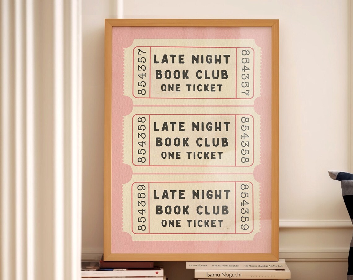 Late Night Book Club Ticket Print, Retro Cream Aesthetic - Image 3