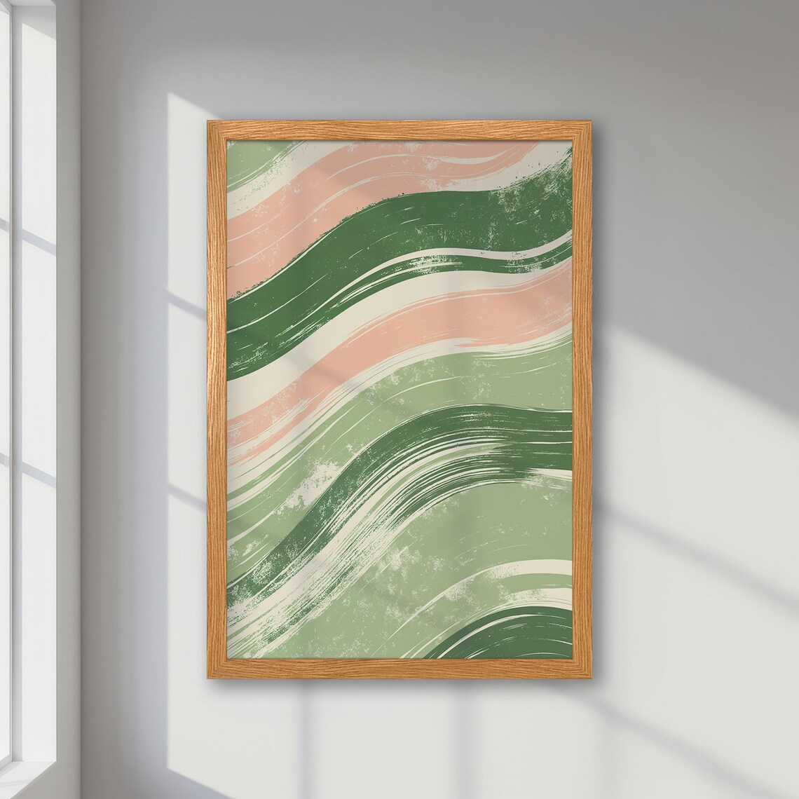 Pastel Pink And Green Waves, Abstract Poster