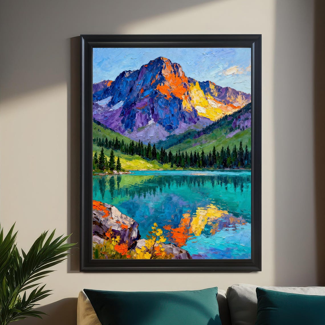 Alpenglow Mountain Peak Reflected in a Turquoise Lake Poster
