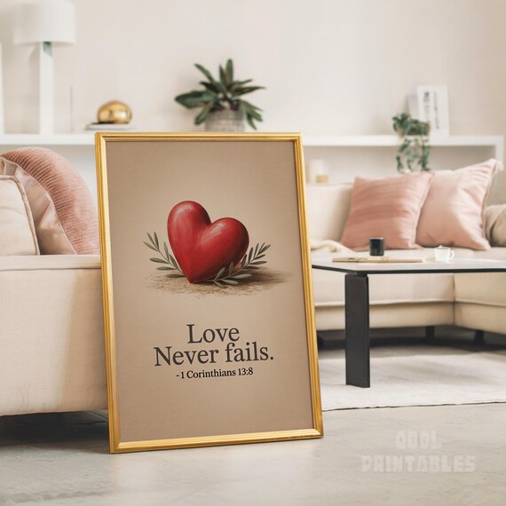 Love Never Fails 1 Corinthians 13 8 Red Heart Christian Wall Art