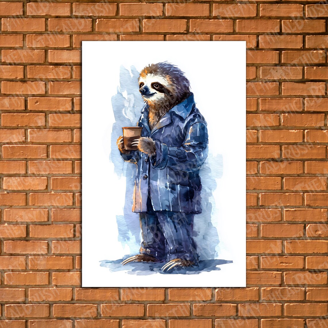 Watercolor Sloth Wall Print Poster Smile Art Above Bed Bedroom Kitchen Unique