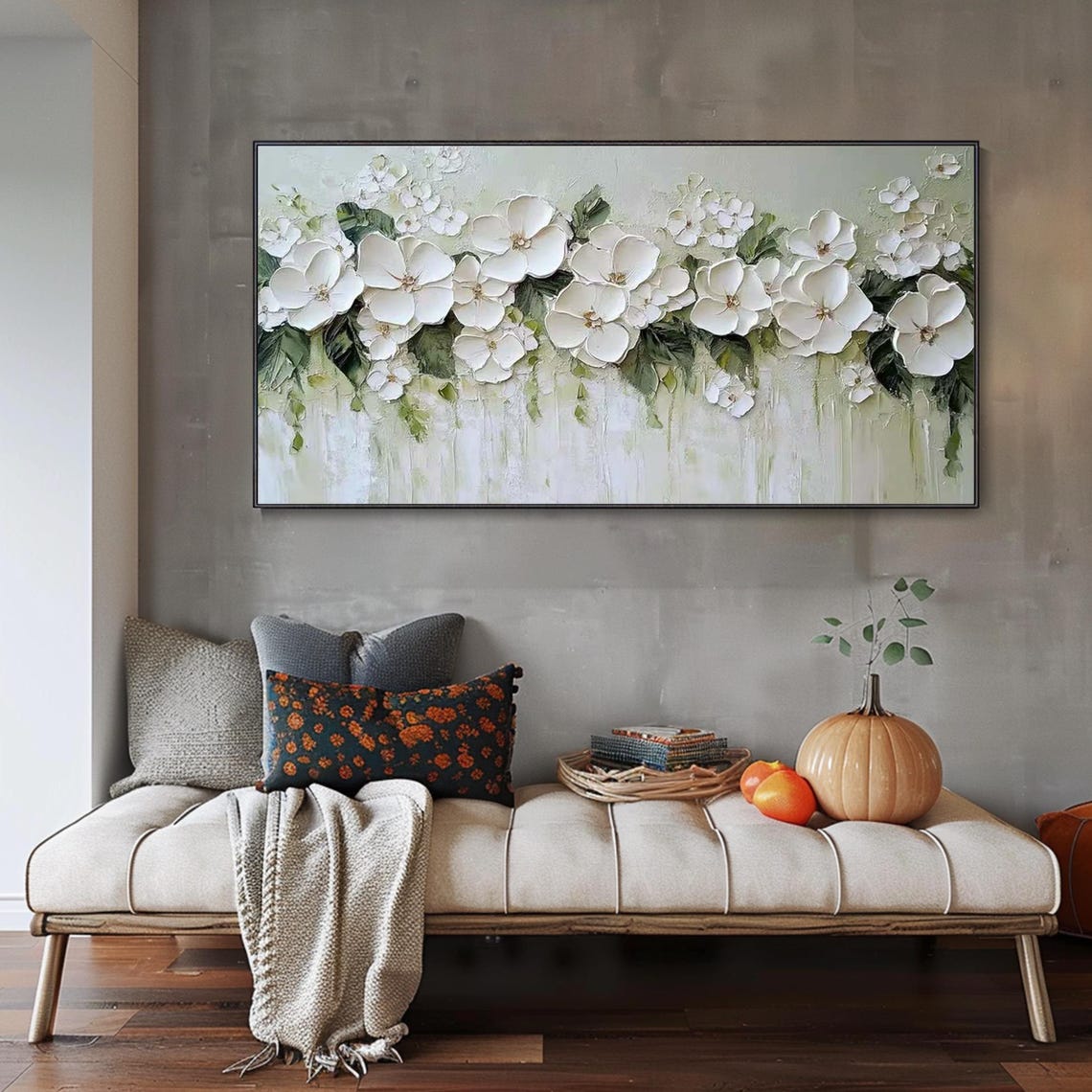 White Blossom Garland Hanging Flowers Minimalist Painting Poster - Image 4