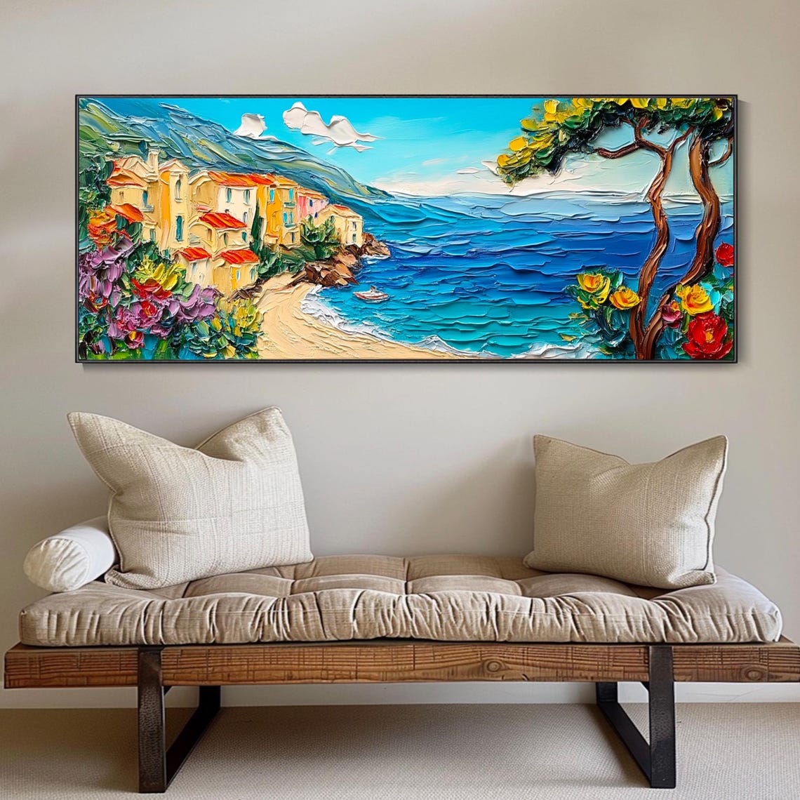 Mediterranean Coastal Village Cliff Turquoise Sea Landscape Poster - Image 4