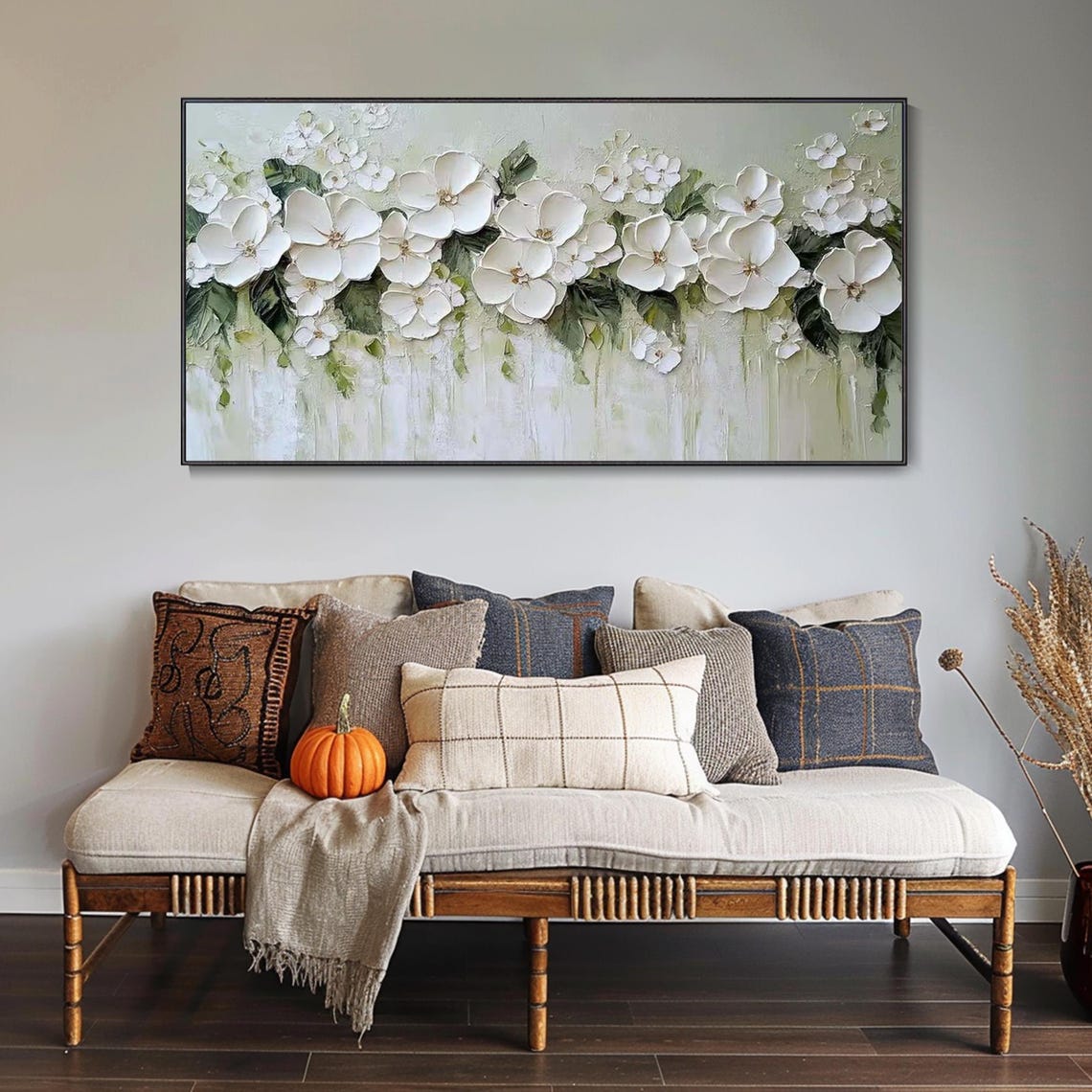 White Blossom Garland Hanging Flowers Minimalist Painting Poster - Image 3