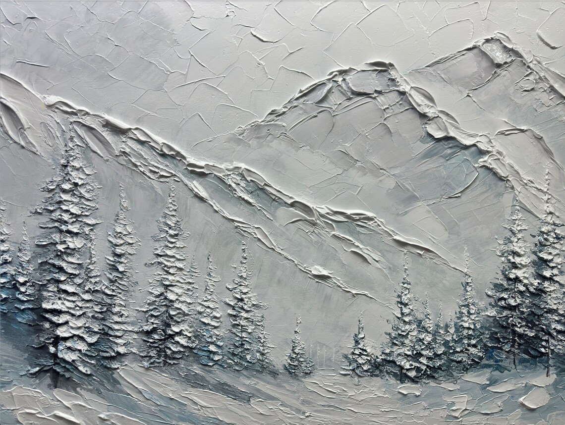 Abstract Snow Mountain Oil Painting, Wabi Sabi Art Print - Image 2