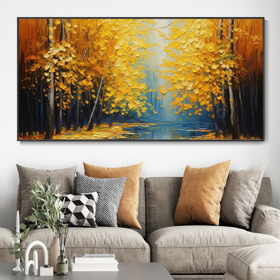 Blue Lake Autumn Forest Abstract Landscape Art Print - Image 3