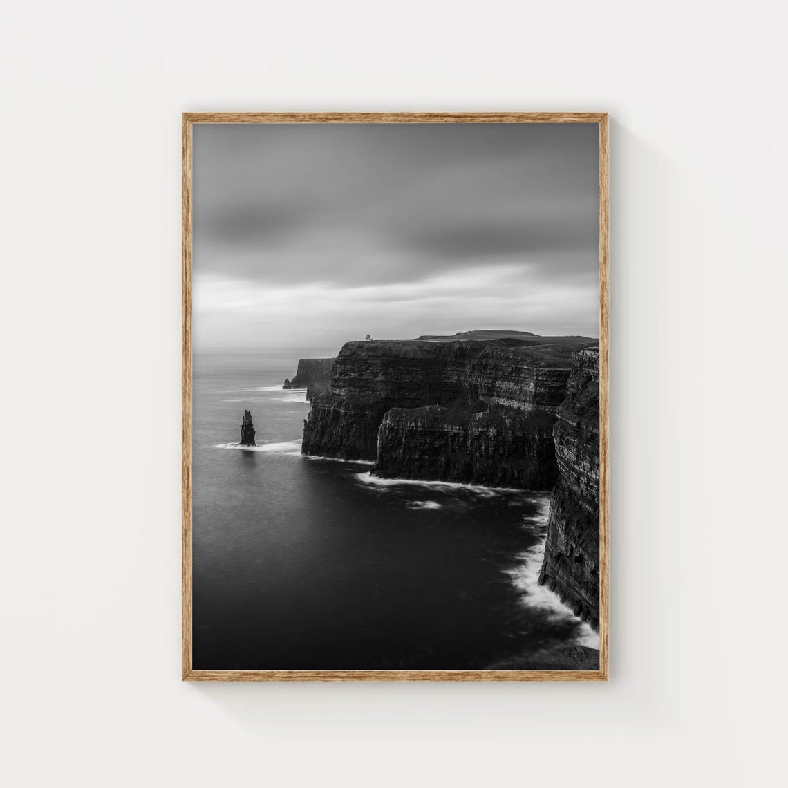 Towering Sea Cliffs Black and White Dramatic Ocean Photo Poster