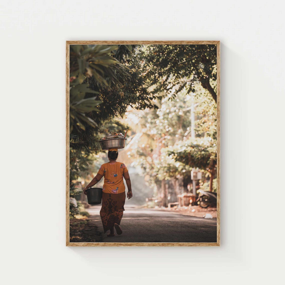 Bali Street Photography Print Cultural Travel Wall Art Woman Walking In Traditional Dress Nature Inspired Decor For Living Room