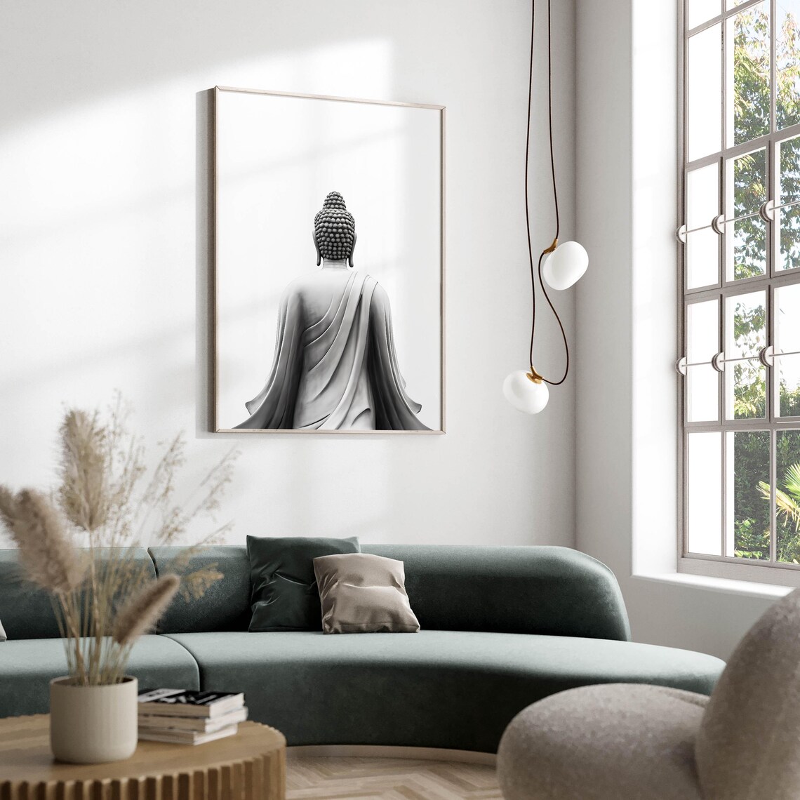 Buddha Statue From Behind Black And White Minimalist Zen Photo Poster - Image 2