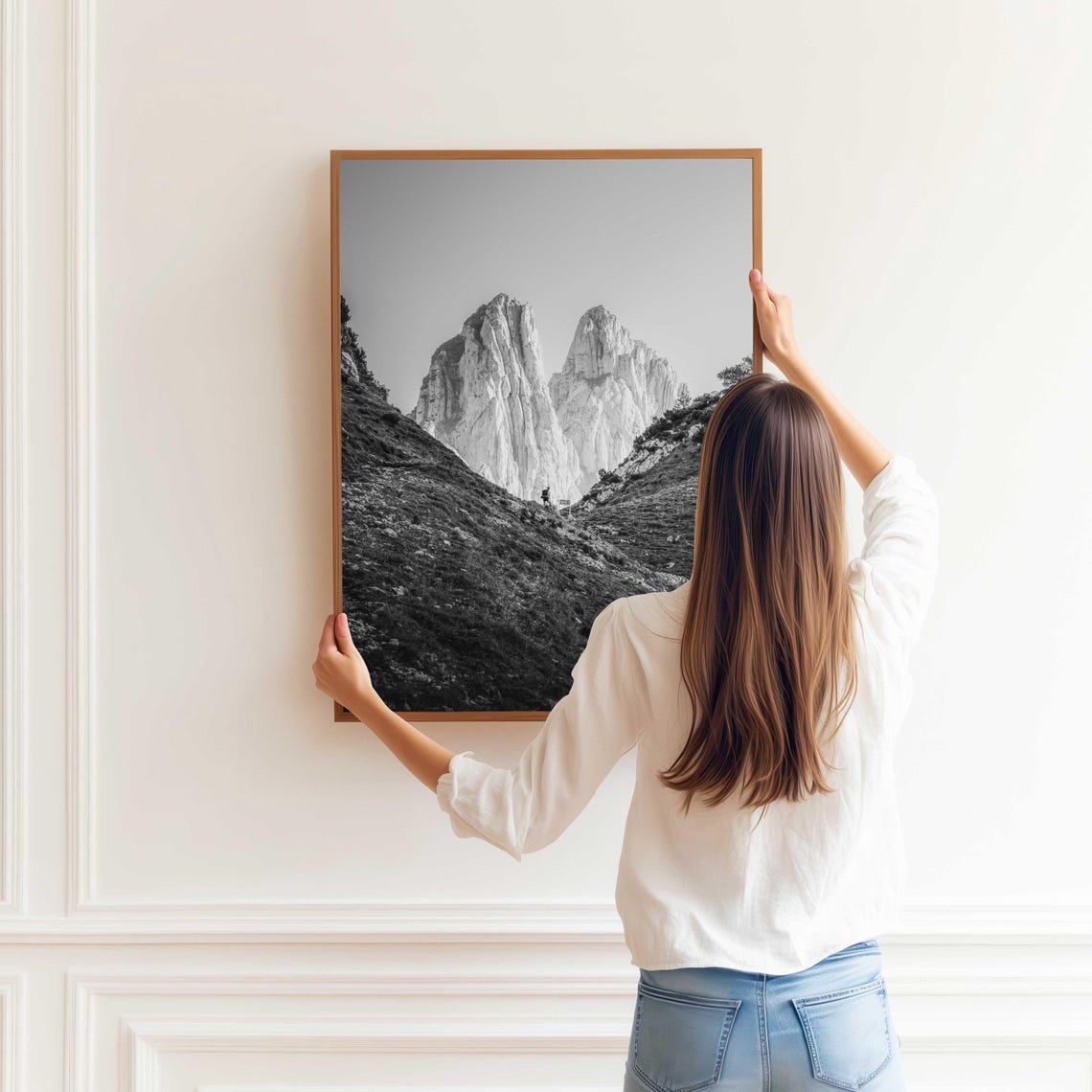 Black and White Twin Limestone Peaks Dramatic Photo Art Poster - Image 4