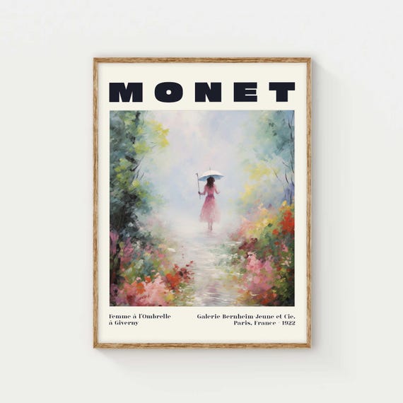 Monet Inspired Impressionist Art Print Romantic Garden Wall Art Woman With Umbrella Poster Vintage Style Home Decor Classic Artwork