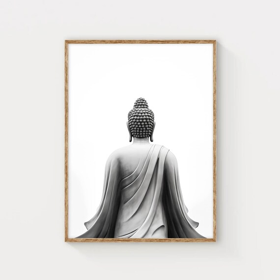 Buddha Statue From Behind Black And White Minimalist Zen Photo Poster