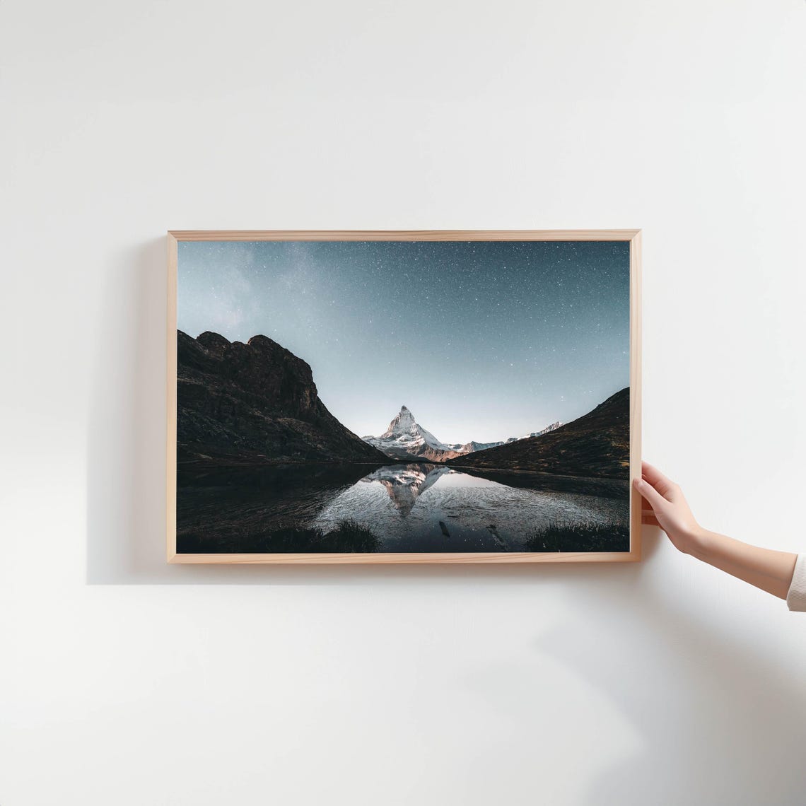 Matterhorn Mirror Reflection Starry Night Alpine Lake Poster - Image 2