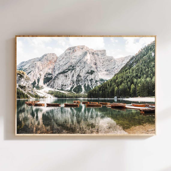 Lago Di Braies Wall Art Print Italian Mountain Lake Photography Alpine Nature Decor Tranquil Reflection Scene For Home Or Office