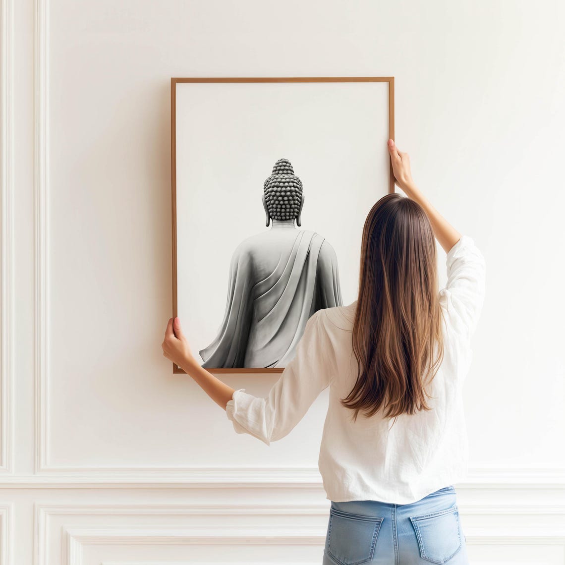 Buddha Statue From Behind Black And White Minimalist Zen Photo Poster - Image 3