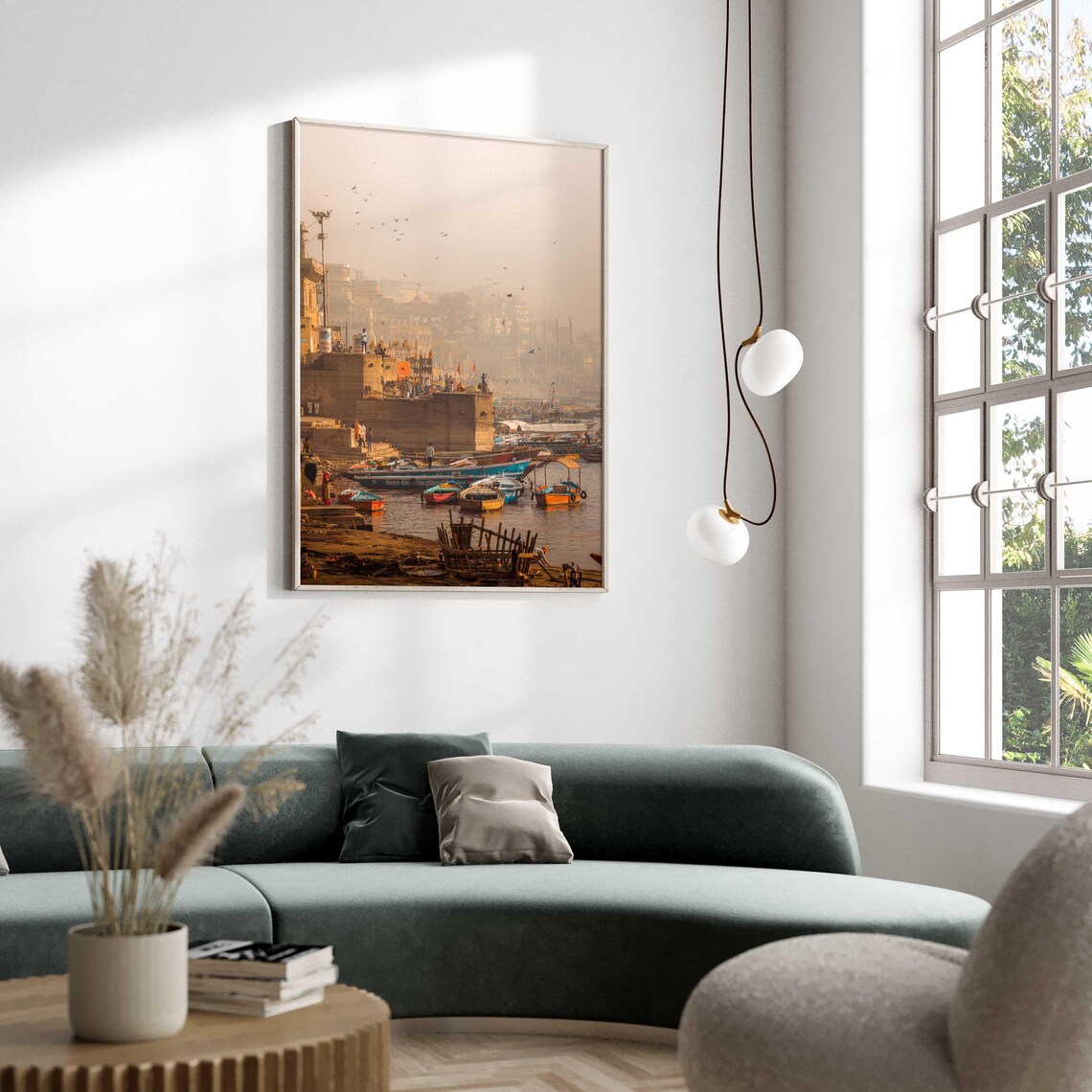 Varanasi Ghats on the Ganges with Colorful Boats Photo Poster - Image 2