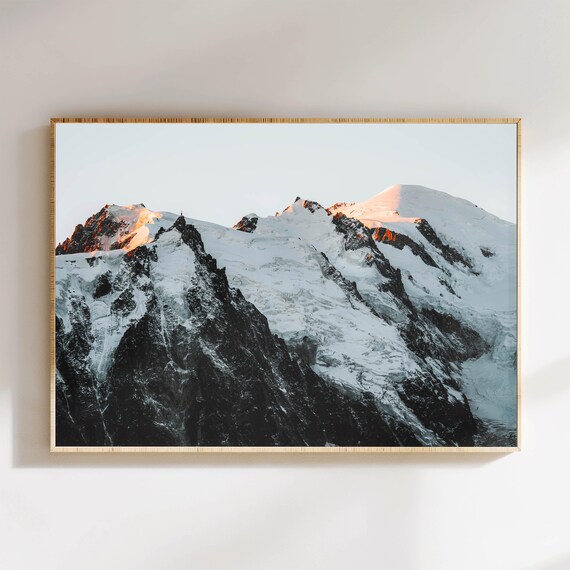Mt Blanc Sunrise Chamoniox French Alps France Nature Photography Mountain Wall Art Print Modern Home Decor Gift Idea
