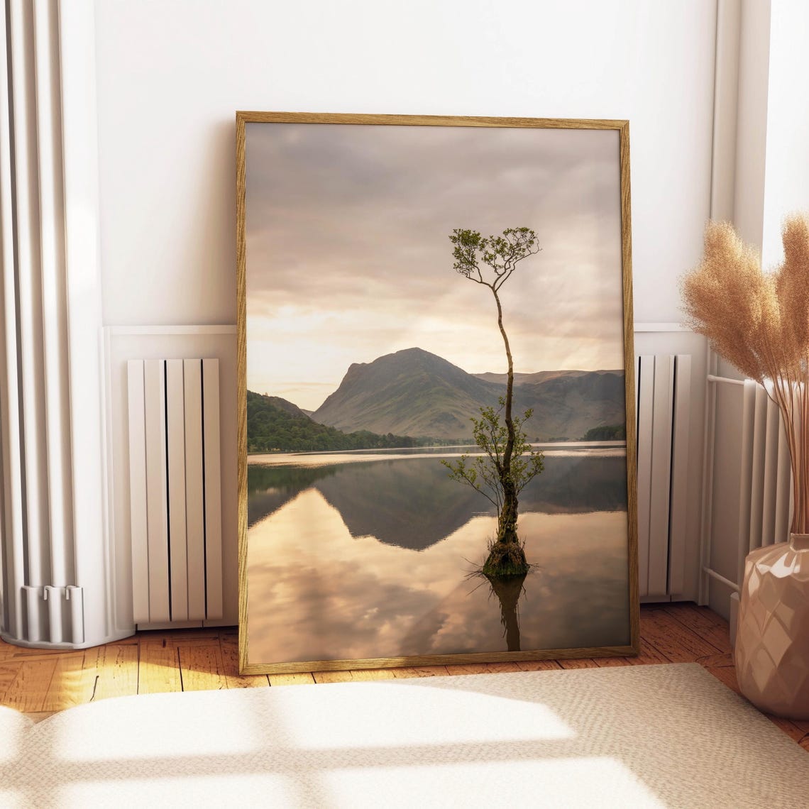 Buttermere Lone Tree Sunrise Reflected On Still Water Lake Poster - Image 4