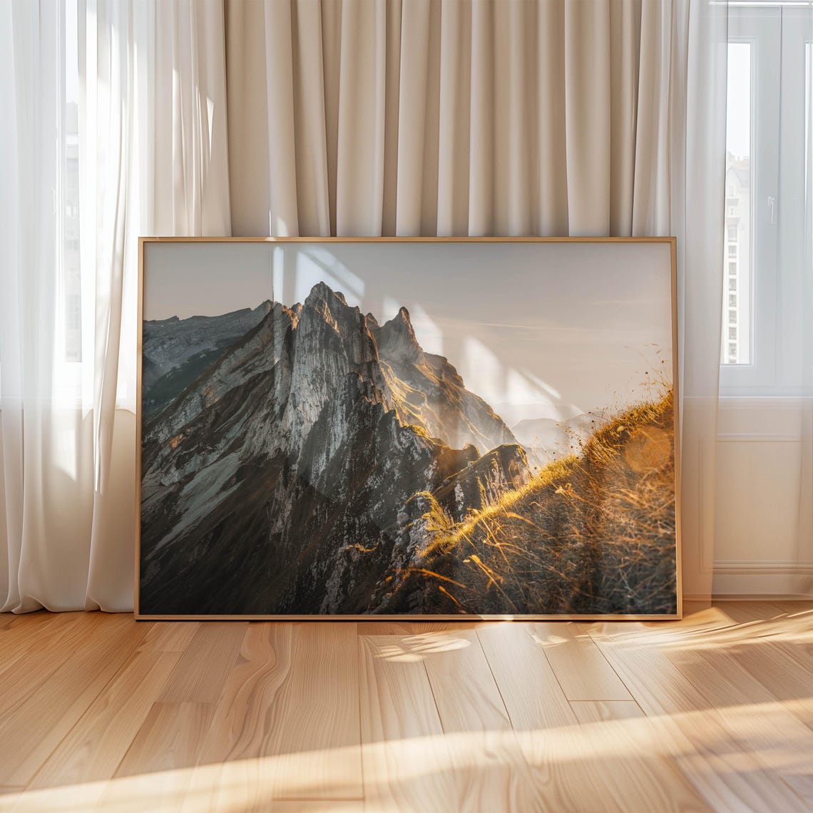 Dramatic Alpine Rocky Peaks Bathed in Warm Evening Light Poster - Image 4