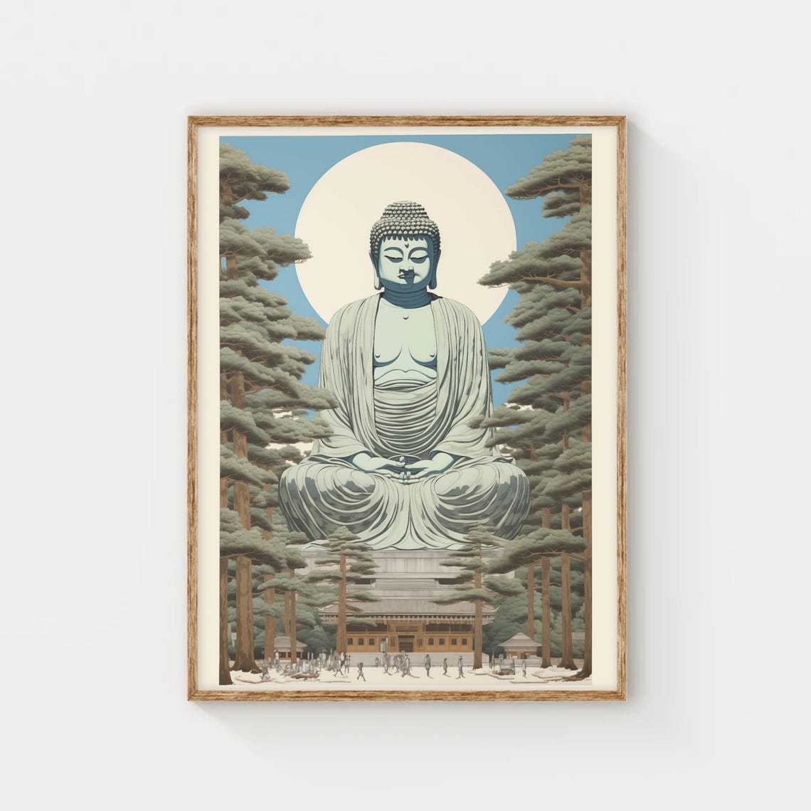 Great Buddha Statue Pine Forest Moon Japanese Vintage Style Poster