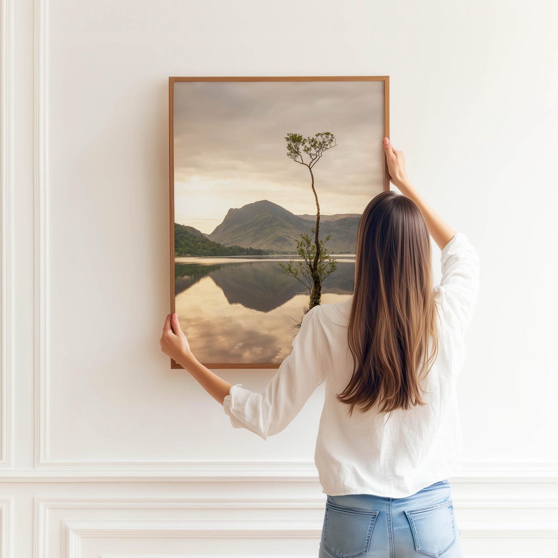 Buttermere Lone Tree Sunrise Reflected On Still Water Lake Poster - Image 3