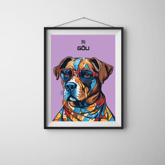 Picasso Dog Print Chinese Zodiac Boho Wall Art