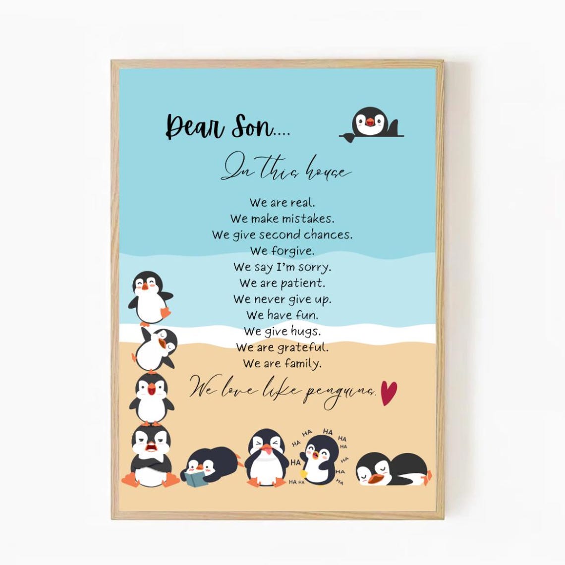 Personalized Penguin Family Rules Print Custom Nursery Decor