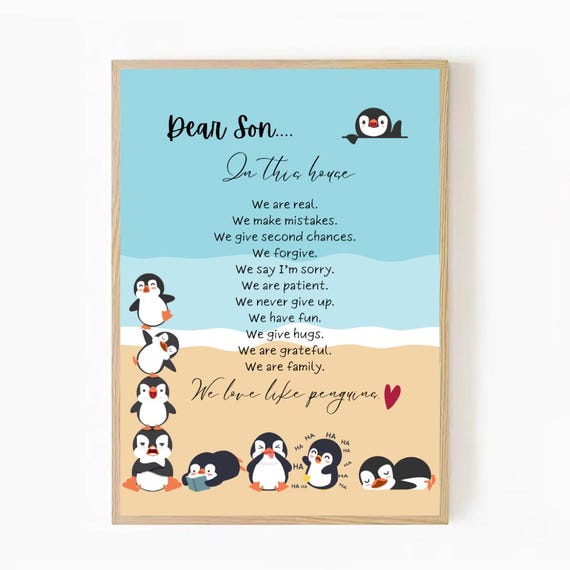 Personalized Penguin Family Rules Print Custom Nursery Decor