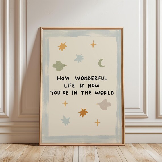 How Wonderful Life Quote Stars Nursery Baby Shower Art Poster