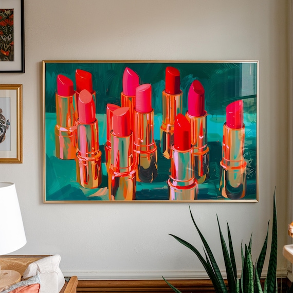 Lipstick Print, Teal Gold Beauty Salon Decor