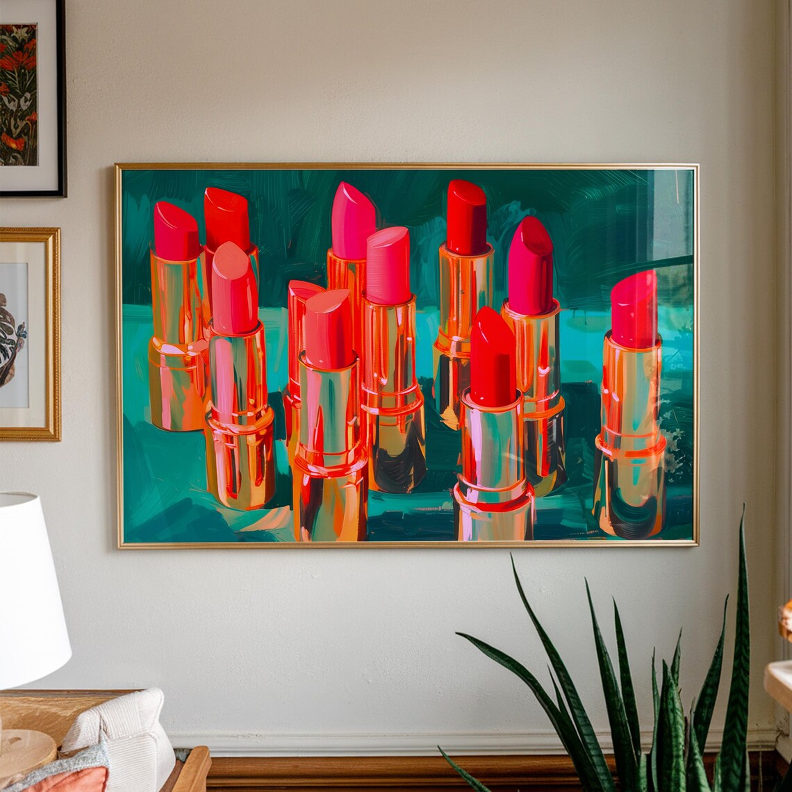 Lipstick Print, Teal Gold Beauty Salon Decor