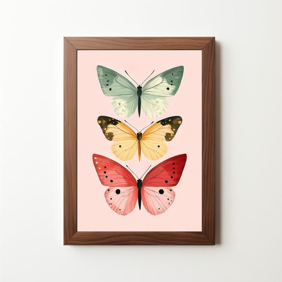 Butterfly Wall Art Preppy Dorm Room Print Blush Pink Painting Girly Butterfly 449