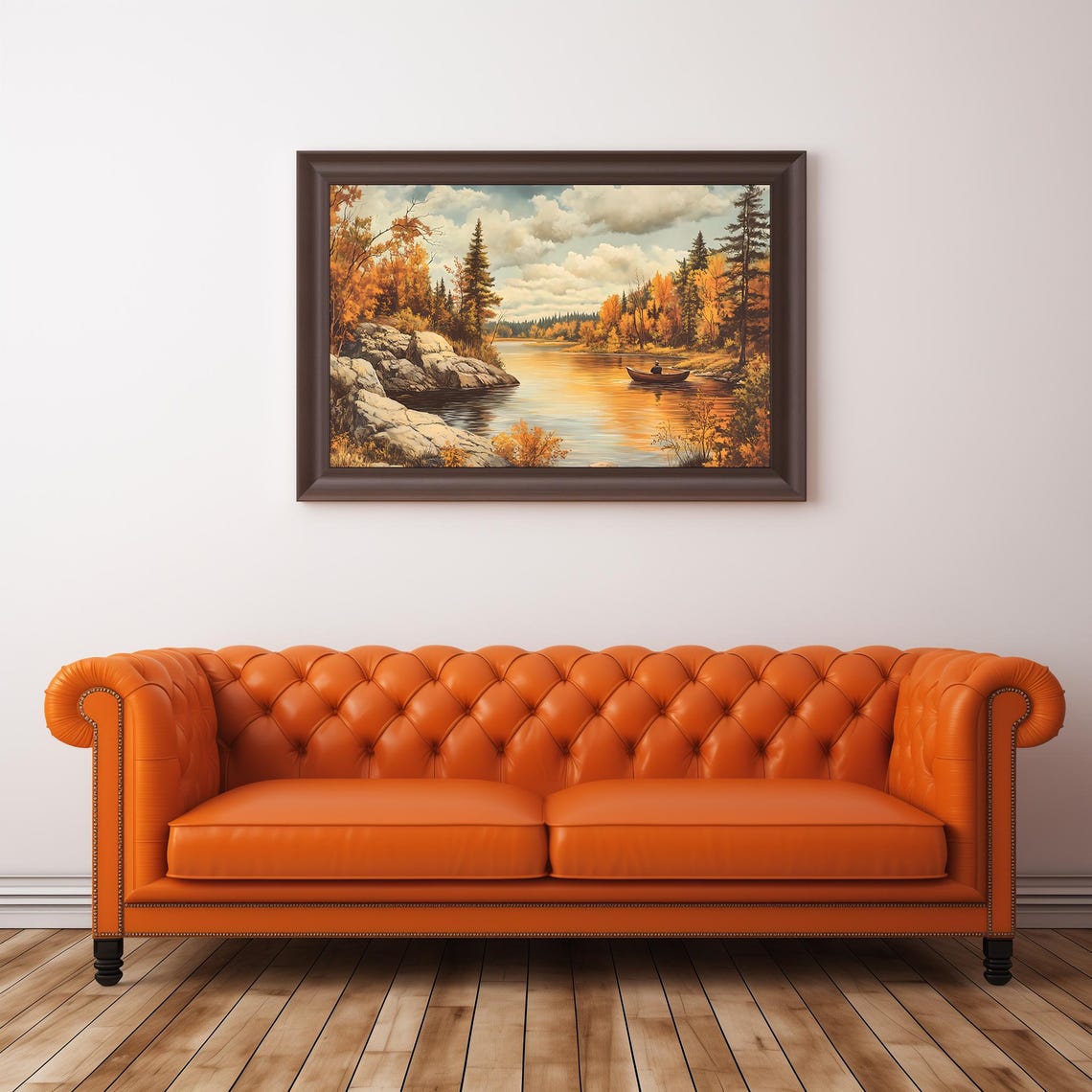 Autumn River Canoe Trip Golden Pines Rocky Shore Vintage Art Poster - Image 2