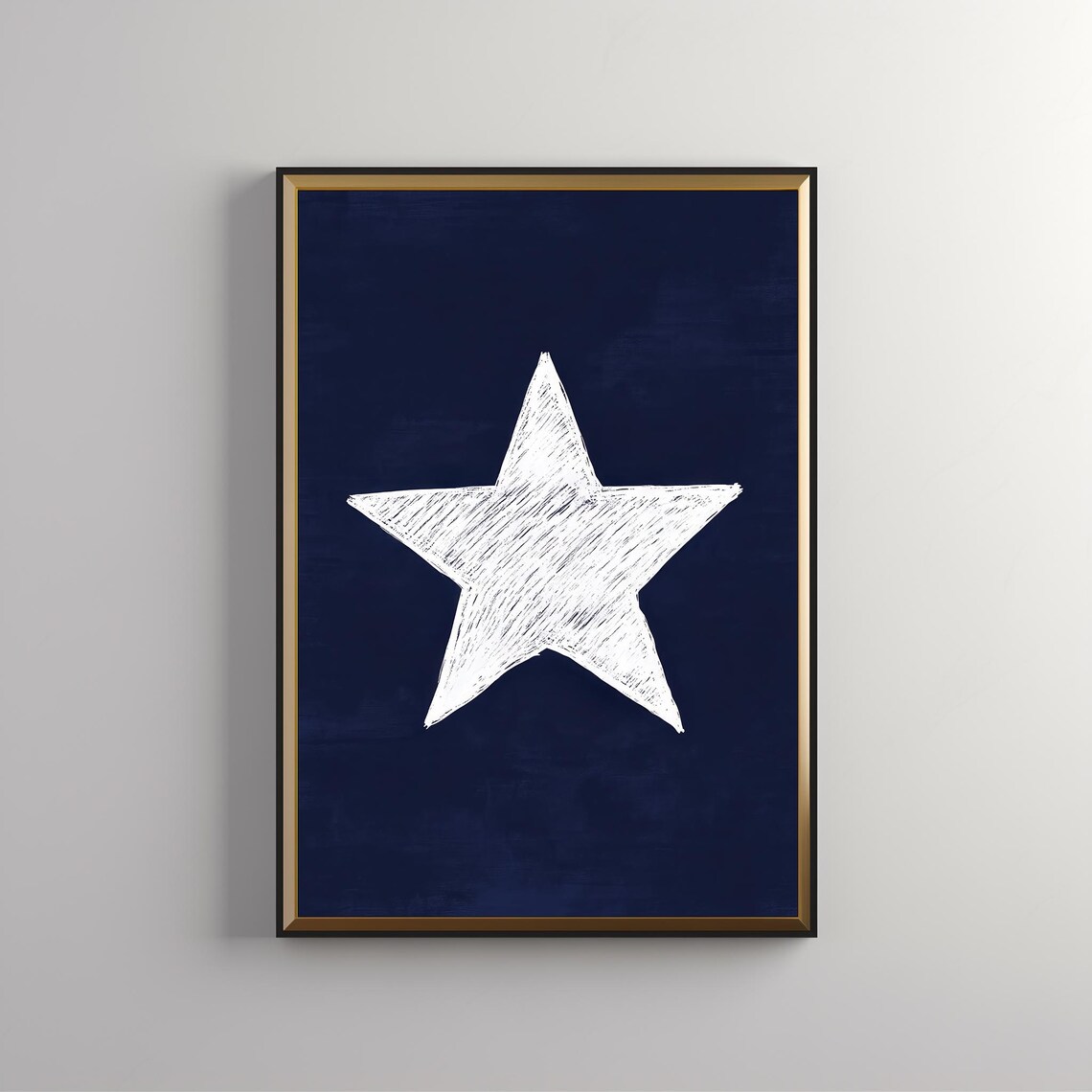 Hand Drawn White Star Navy Blue Retro Minimalist Kids Room Wall Poster - Image 5