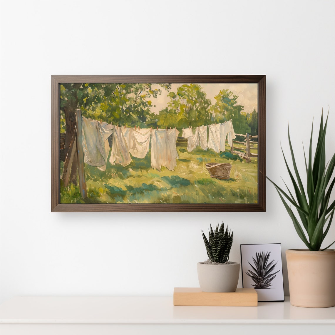 Sunny Laundry Day Clothesline Garden Vintage Impressionist Wall Poster - Image 3