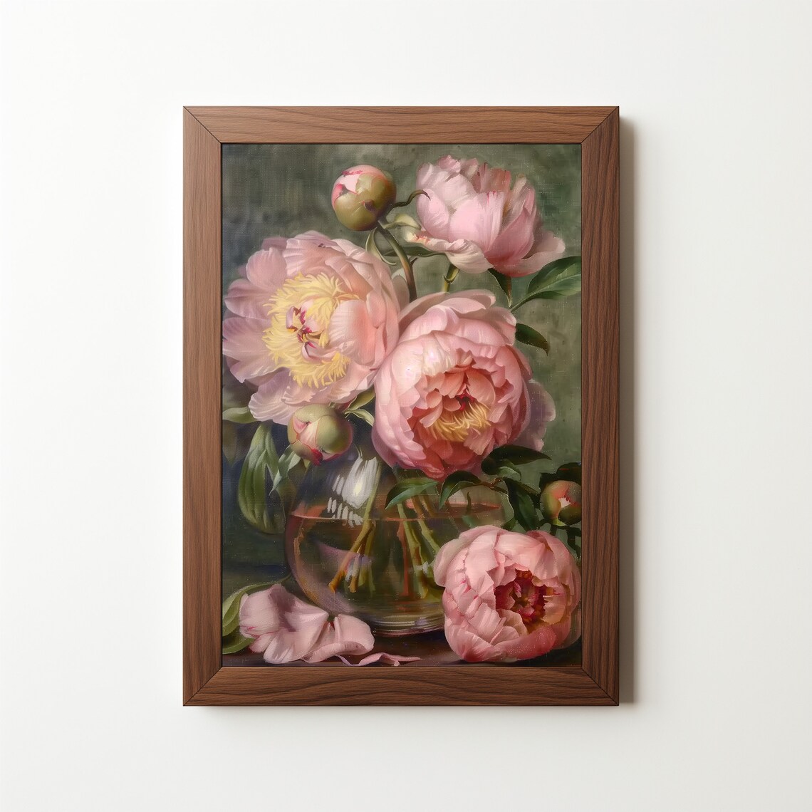 Moody Pink Peonies In Glass Vase Dark Vintage Floral Still Life Poster - Image 4