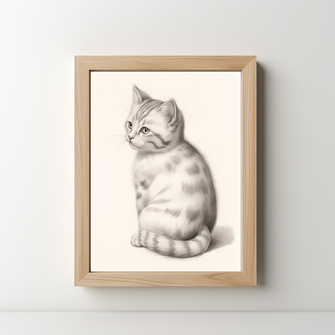 Vintage Kitten Pencil Sketch Print Cute Tabby Cat Drawing Nursery Wall Art - Image 4