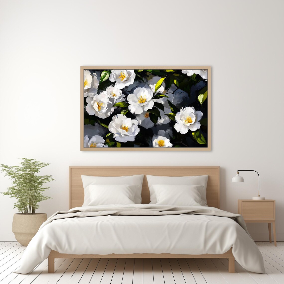 White Camellia Flowers Dark Floral Oil Painting Vintage Art Poster - Image 4
