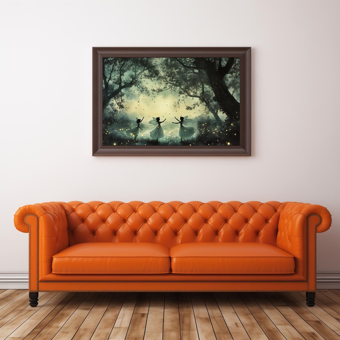 Moonlit Forest Fairies Dancing Fireflies Whimsical Vintage Style Poster - Image 2