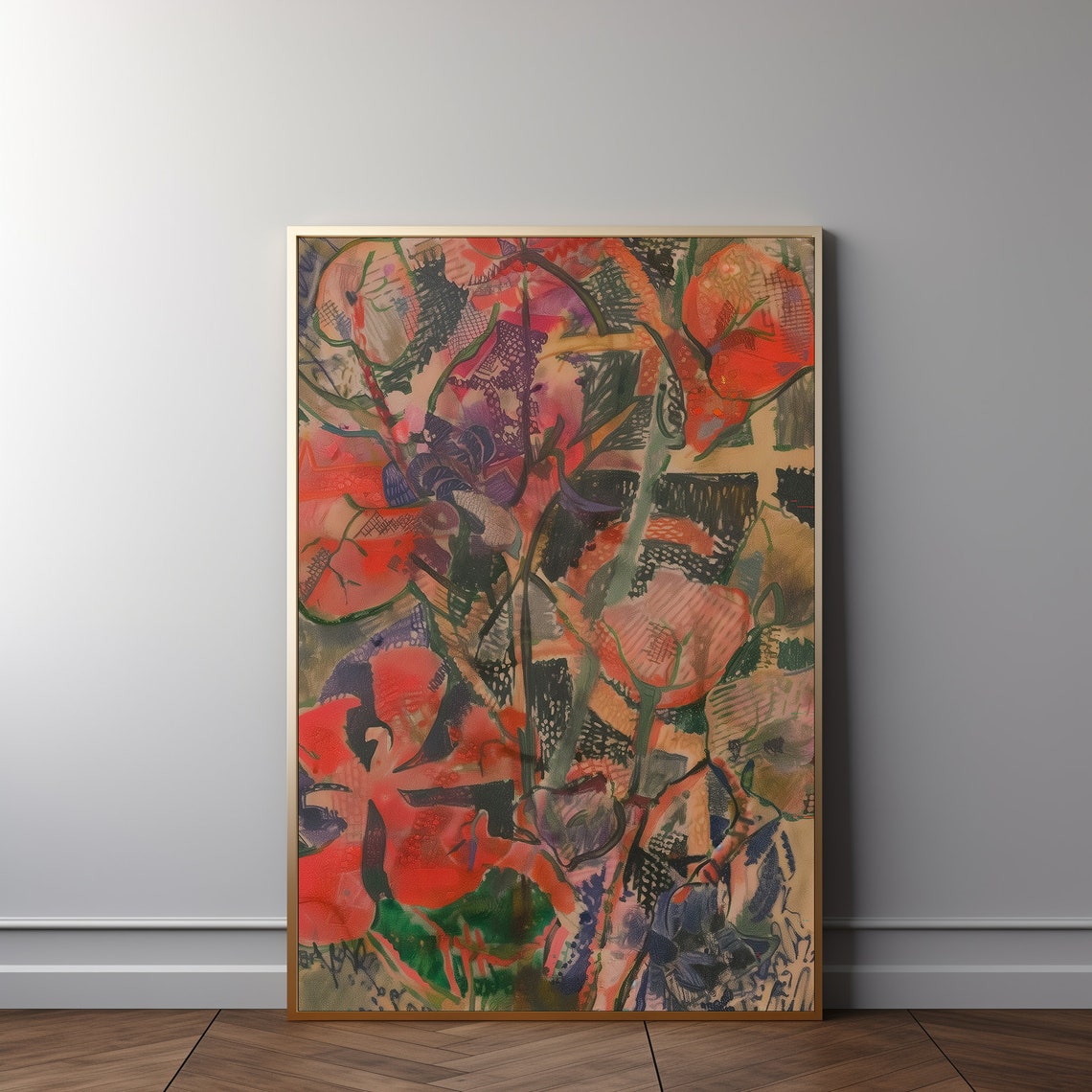 Abstract Red Poppies Expressionist Botanical Bold Colorful Art Poster - Image 3