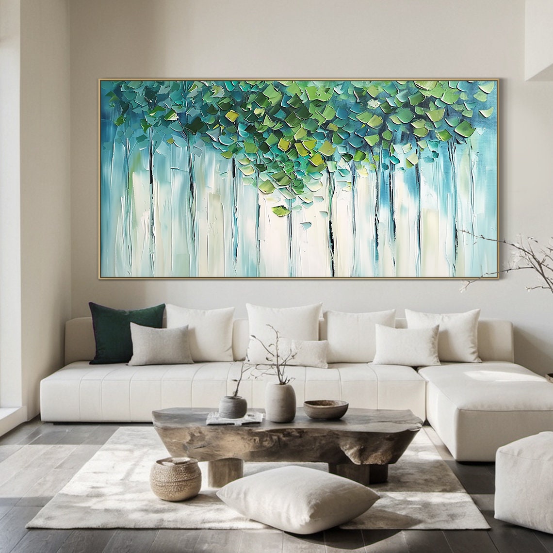Green Tree Canopy Palette Knife Textured Modern Nature Art Poster - Image 6