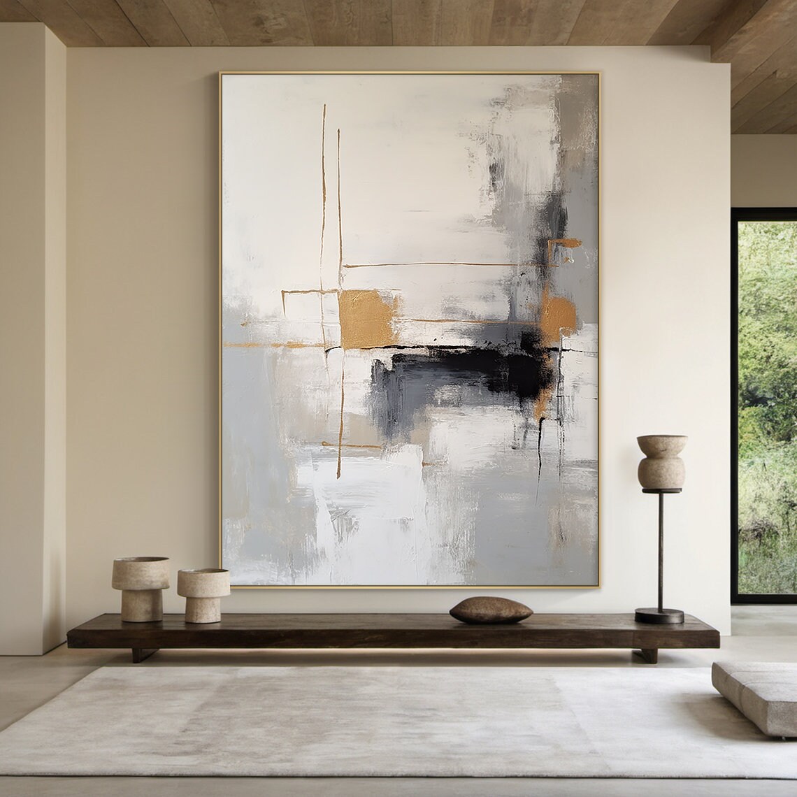 Abstract Painting On Grey And White Gray And White Minimalist Wall Art Large Black And Brown Textured Hand Painting Home Decor - Image 6