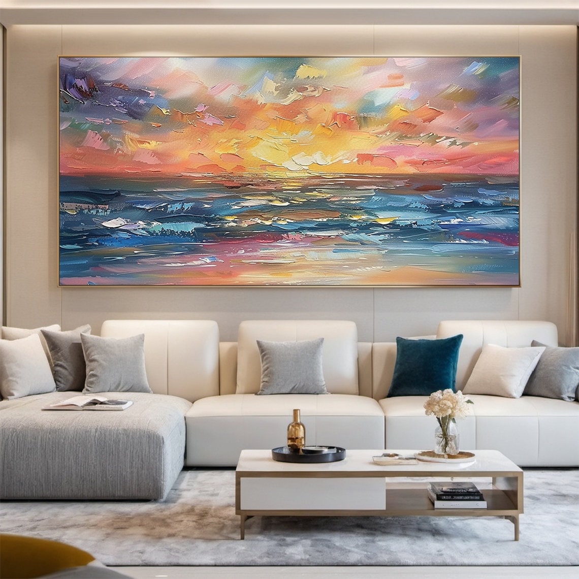 Vibrant Ocean Sunset Palette Knife Impasto Seascape Art Poster - Image 3